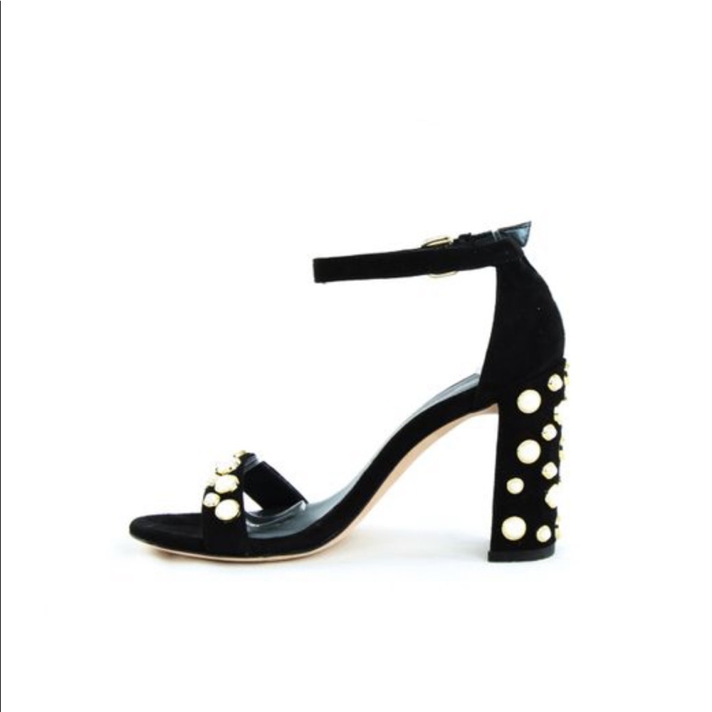Stuart Weitzman Black Suade Block Heel W/ Pearl W… - image 3
